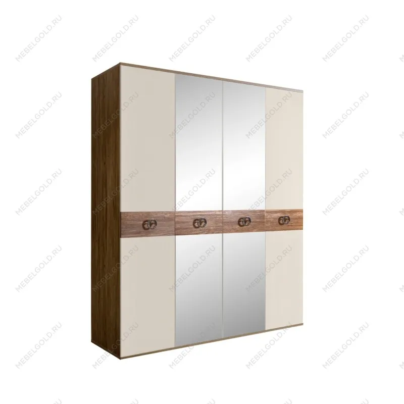 Шкаф 4-х дв. с зеркалами Bogemia Woodline Wood Fi (Слоновая кость/Хром) БМШ1/4(Wo)