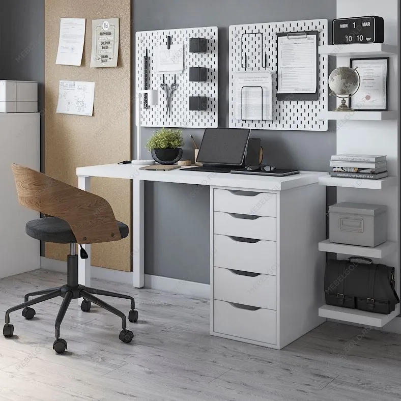 Стол письменный Ингар, 5 ящиков, 140х75х55 см, белый, столешница дуб беленый | изображение 6