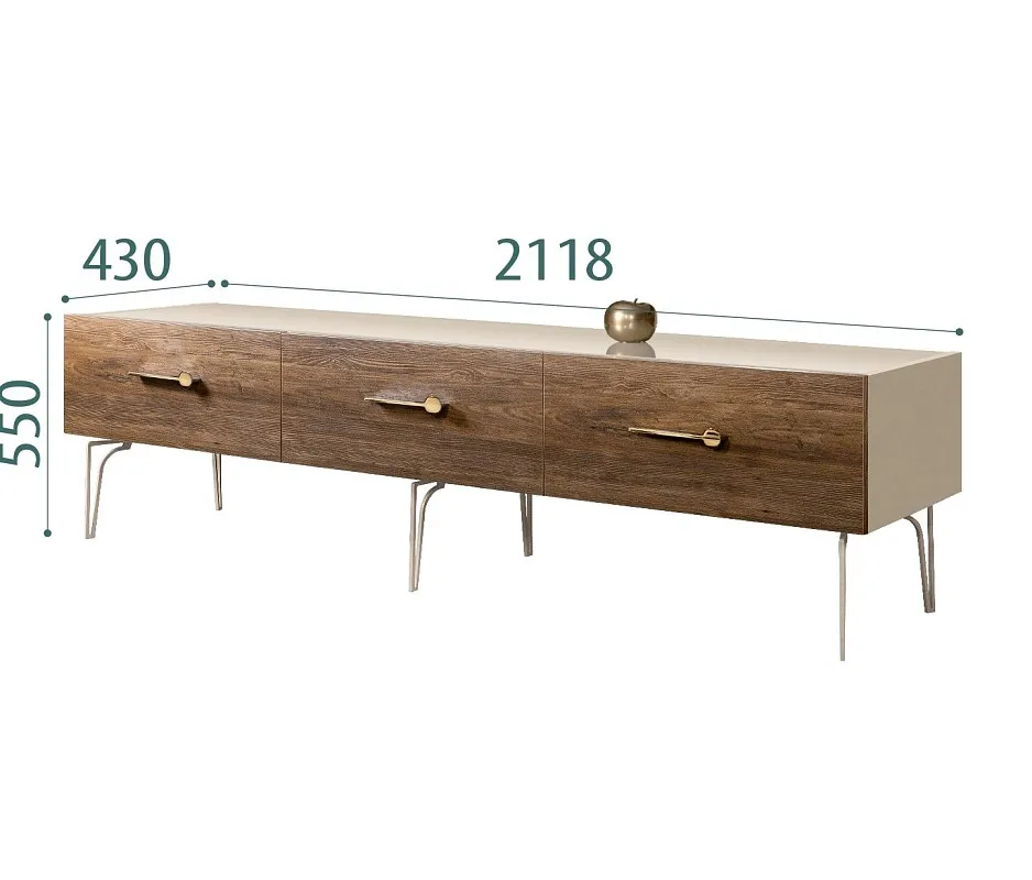 Тумба под телевизор 2.1м Bogemia Wood Wo (Ваниль) (Lakobel/Золото) БМТ-2(Wo)