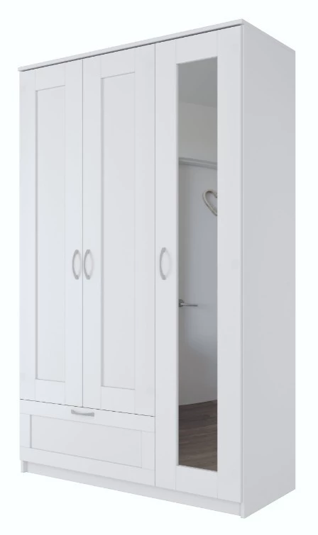Шкаф Сириус, 3 двери и 1 ящик, 117х50х190 см, с зеркалом, белый