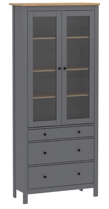 Шкаф с витриной Сага, 90х41х215 см, серый/ясень
