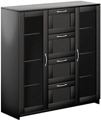 БРИМНЭС / СИРИУС тумба ИКЕА / IKEA 2 двери со стеклом и 4 ящика 117х123 Дуб Венге