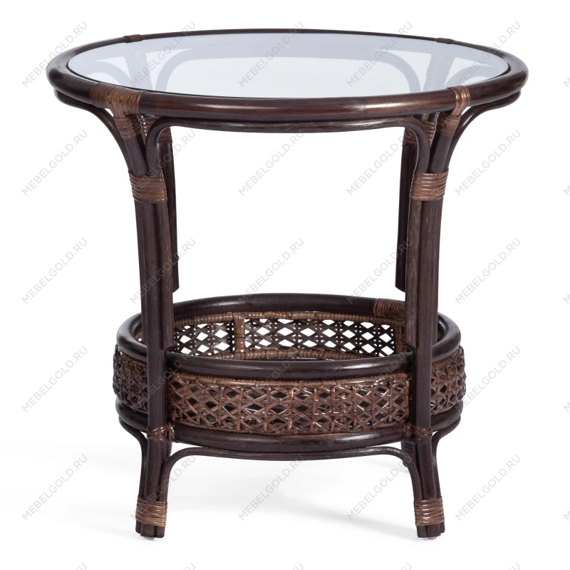 Комплект PELANGI 02/15 ( стол со стеклом + 4 кресла ) [с подушками], ротанг, кресло 65х65х77см, стол диаметр 64х61см, walnut (грецкий орех) | изображение 1