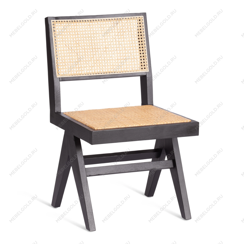 Стул LOKI, дерево вяз/ротанг, 51х44х86 см, черный