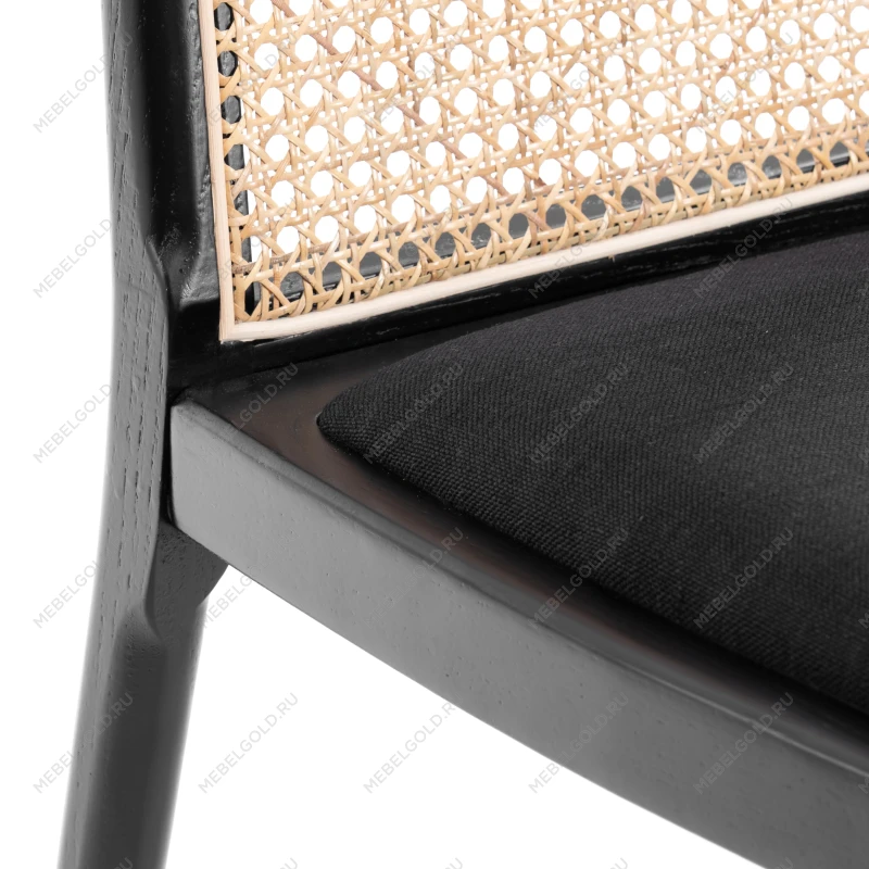 Стул FREYA, дерево вяз/ротанг, ткань лён, черный/черный лен, 46х41х79,5 см | изображение 6