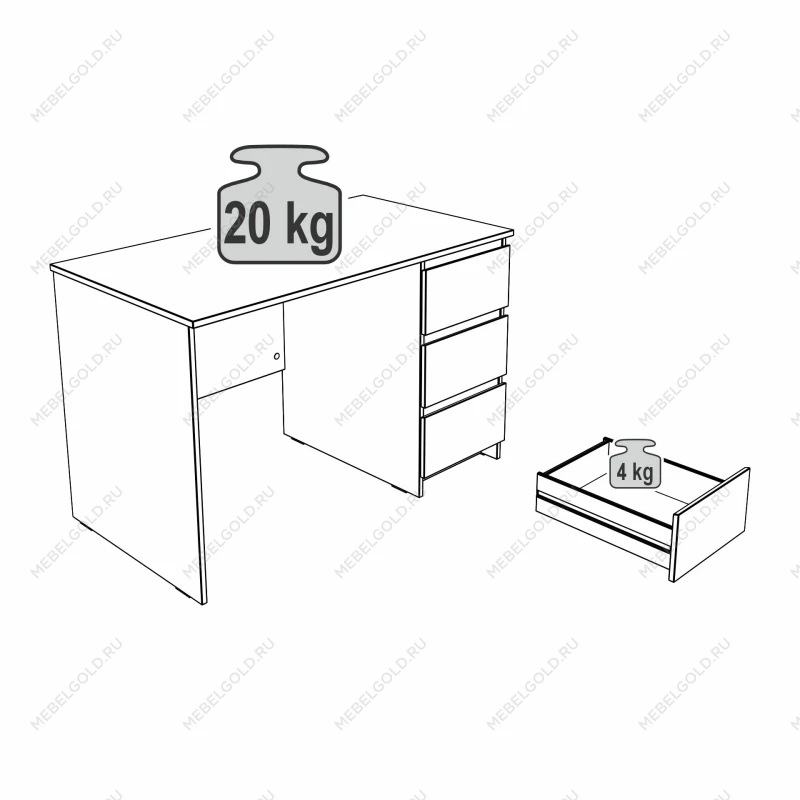 Стол письменный ГУД ЛАКК Кастор, 3 ящика, 116х65х75 см, белый | изображение 17