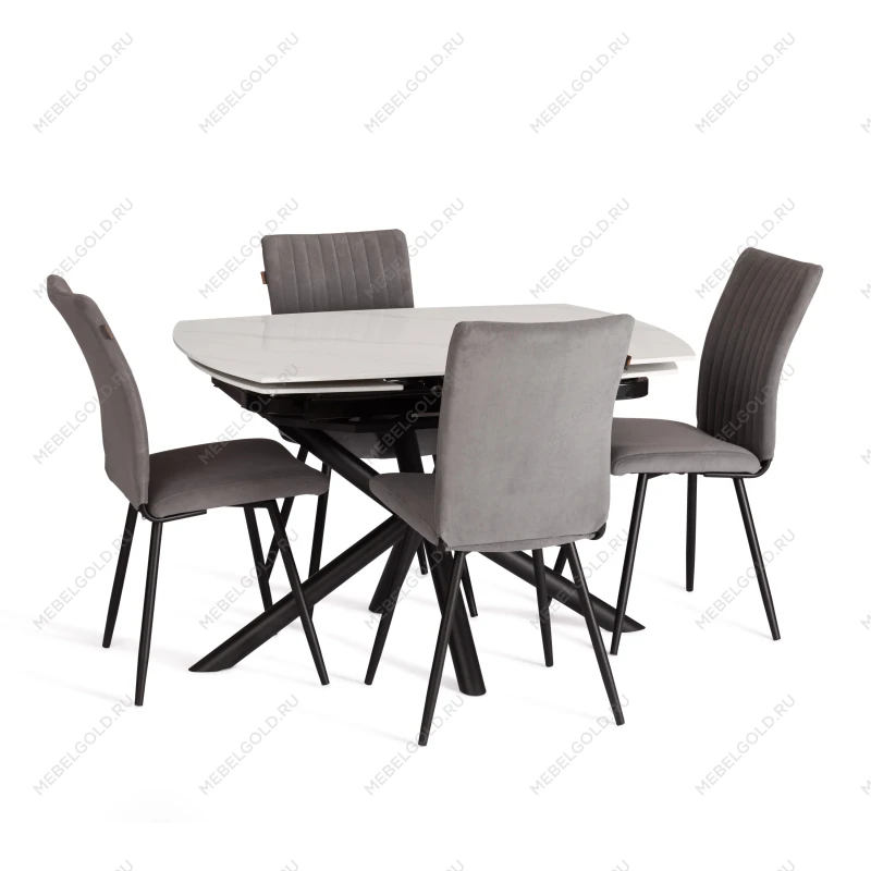 Стол обеденный Winston/Винстон, столешница керамика (глянцевая) / опоры металл, белый/черный, (120+30+30)x80x75(+1) см | изображение 8