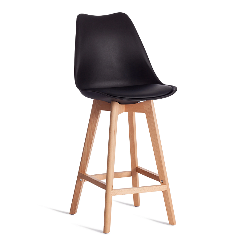 Стул барный TULIP BAR (mod. C1014H-1)/1 шт. в упаковке, пластик/дерево, 42 х 47,5 х 104 см, Black (Черный) 3010/ натуральный