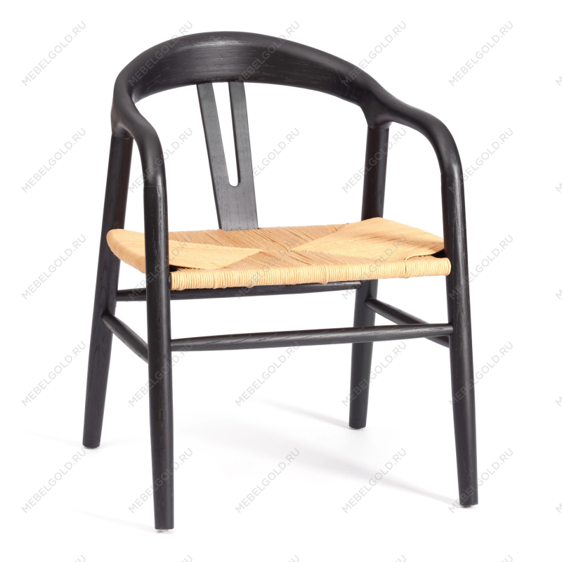 Стул VALI, дерево вяз/бечевка, черный, 50х46х77 см