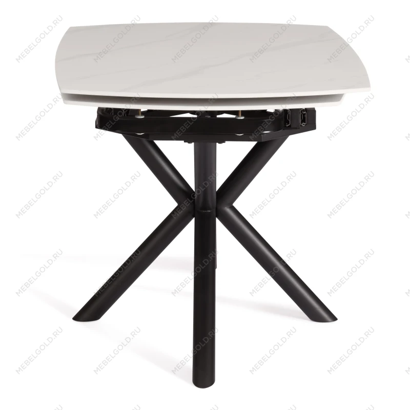Стол обеденный Winston/Винстон, столешница керамика (глянцевая) / опоры металл, белый/черный, (120+30+30)x80x75(+1) см | изображение 1