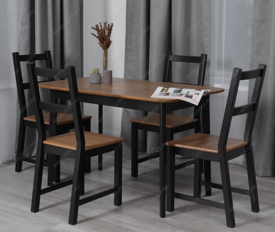 Стол Соната Люкс раздвижной/Sonata Lux extension table, массив сосны, антик/чёрный, 120-(150)х75х75 см | изображение 15