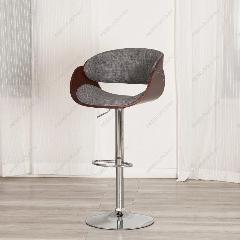 Барный стул LANDO (mod.4036), металл/дерево/ткань, 59х51х93-114 см, высота сиденья 62-83 см, серый/орех/хром, Aimcasa 28 | изображение 12