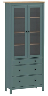 САГА шкаф с витриной 90 темно-бирюзовый/ясень