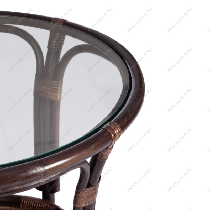 Комплект PELANGI 02/15 ( стол со стеклом + 4 кресла ) [с подушками], ротанг, кресло 65х65х77см, стол диаметр 64х61см, walnut (грецкий орех) | изображение 2